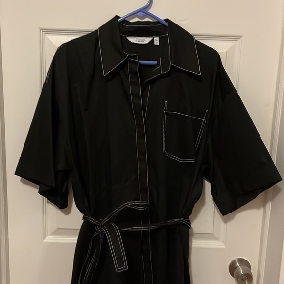 & Other Stories boxy black denim topstitch dress - Picture 1 of 7